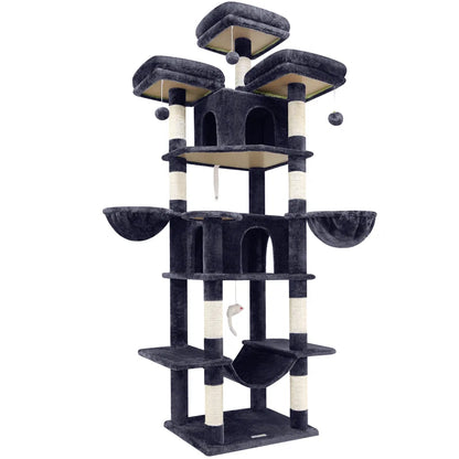 CT81F Big Cat Tower for Indoor Cats, XXL Cat Tree with Scratching Post, Hammock, Perches, Condos, and Hanging Baskets for Multiple Adult Cats