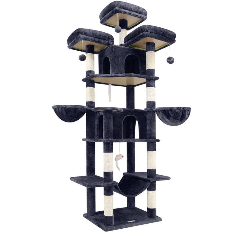 CT81F Big Cat Tower for Indoor Cats, XXL Cat Tree with Scratching Post, Hammock, Perches, Condos, and Hanging Baskets for Multiple Adult Cats