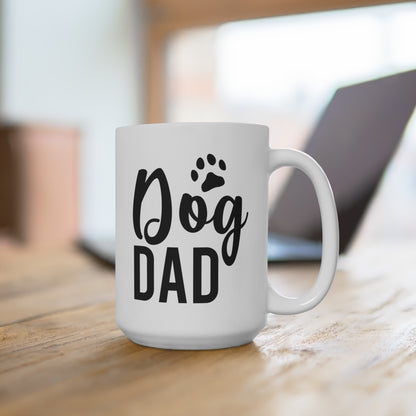 Dog Dad 15oz Ceramic Mug — Paw Print Coffee Cup, Gift for Dog Lovers