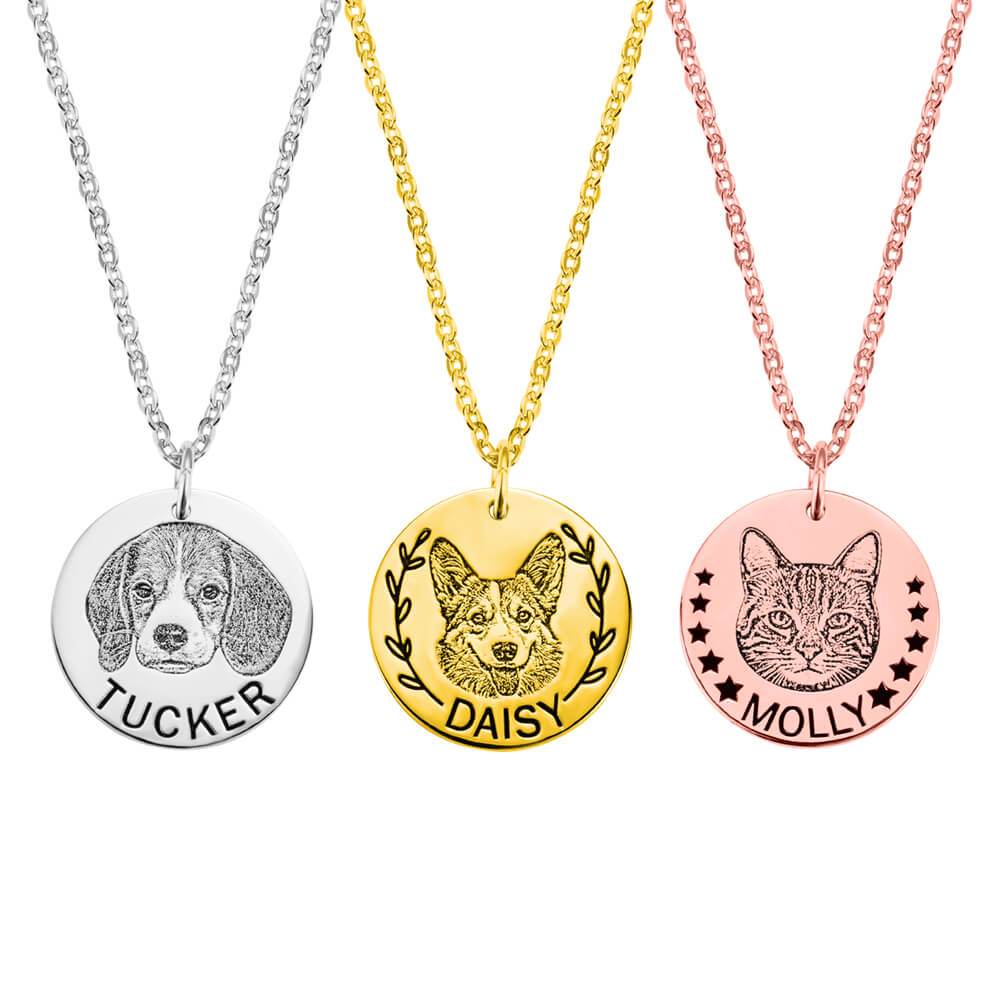 Custom Pet Portrait Necklace - Personalized Photo Jewelry with Engraving - The Max & Rex Collection