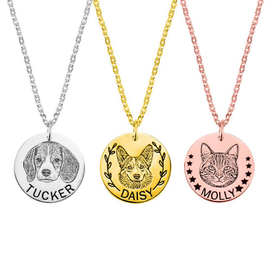 Custom Pet Portrait Necklace - Personalized Photo Jewelry with Engraving - The Max & Rex Collection