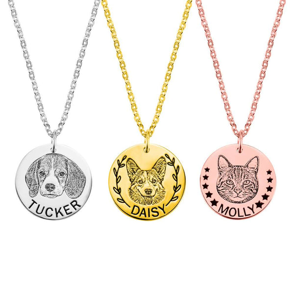 Custom Pet Portrait Necklace - Personalized Photo Jewelry with Engraving - The Max & Rex Collection