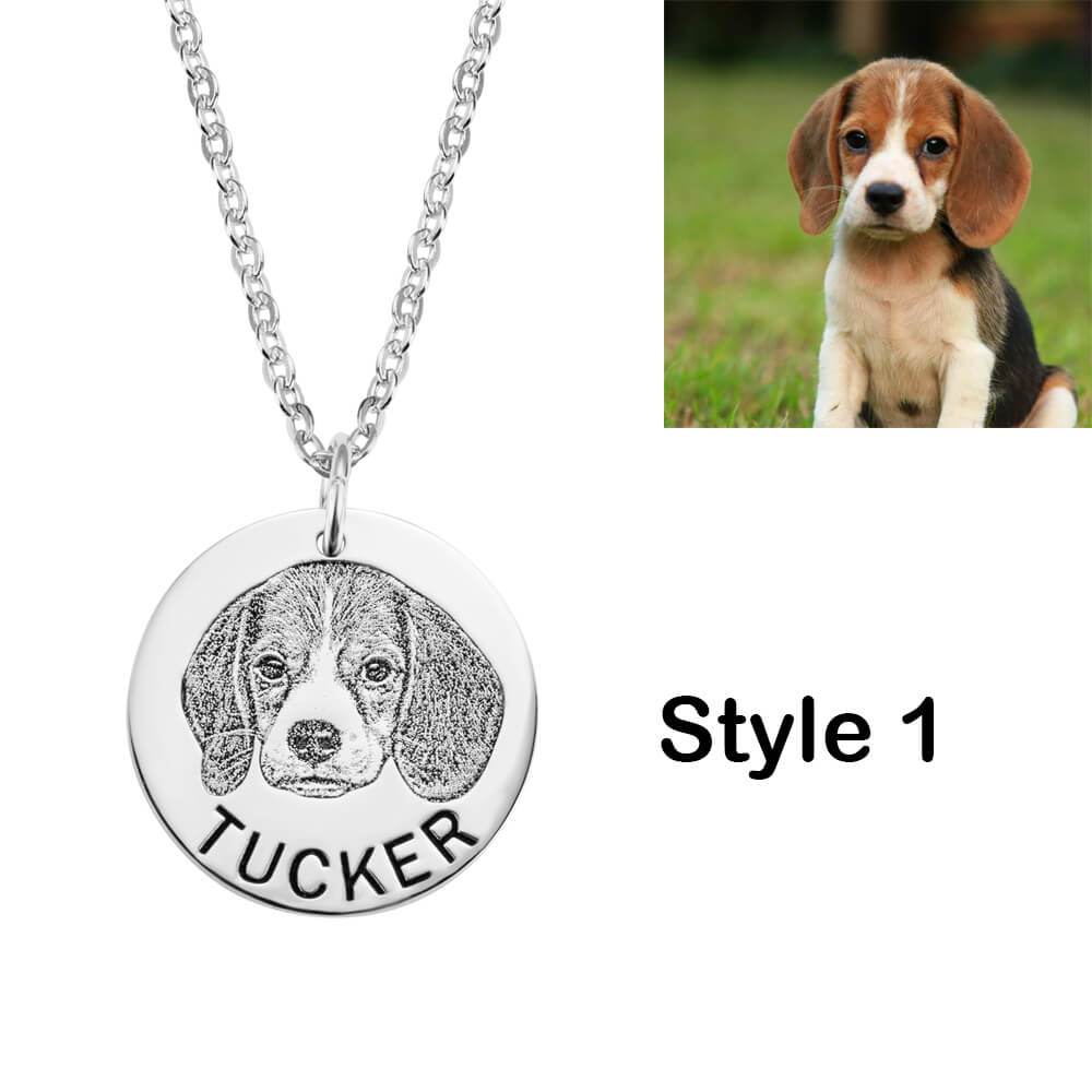 Custom Pet Portrait Necklace - Personalized Photo Jewelry with Engraving - The Max & Rex Collection