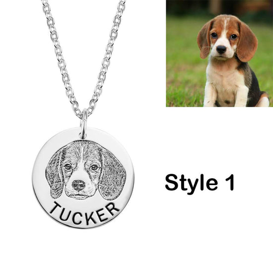 Custom Pet Portrait Necklace - Personalized Photo Jewelry with Engraving - The Max & Rex Collection