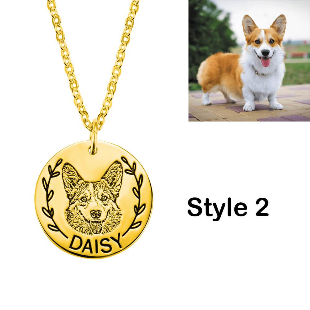 Custom Pet Portrait Necklace - Personalized Photo Jewelry with Engraving - The Max & Rex Collection