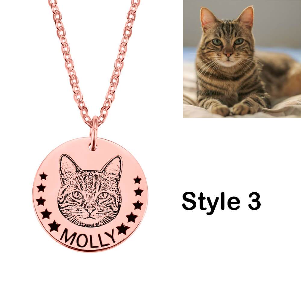 Custom Pet Portrait Necklace - Personalized Photo Jewelry with Engraving - The Max & Rex Collection