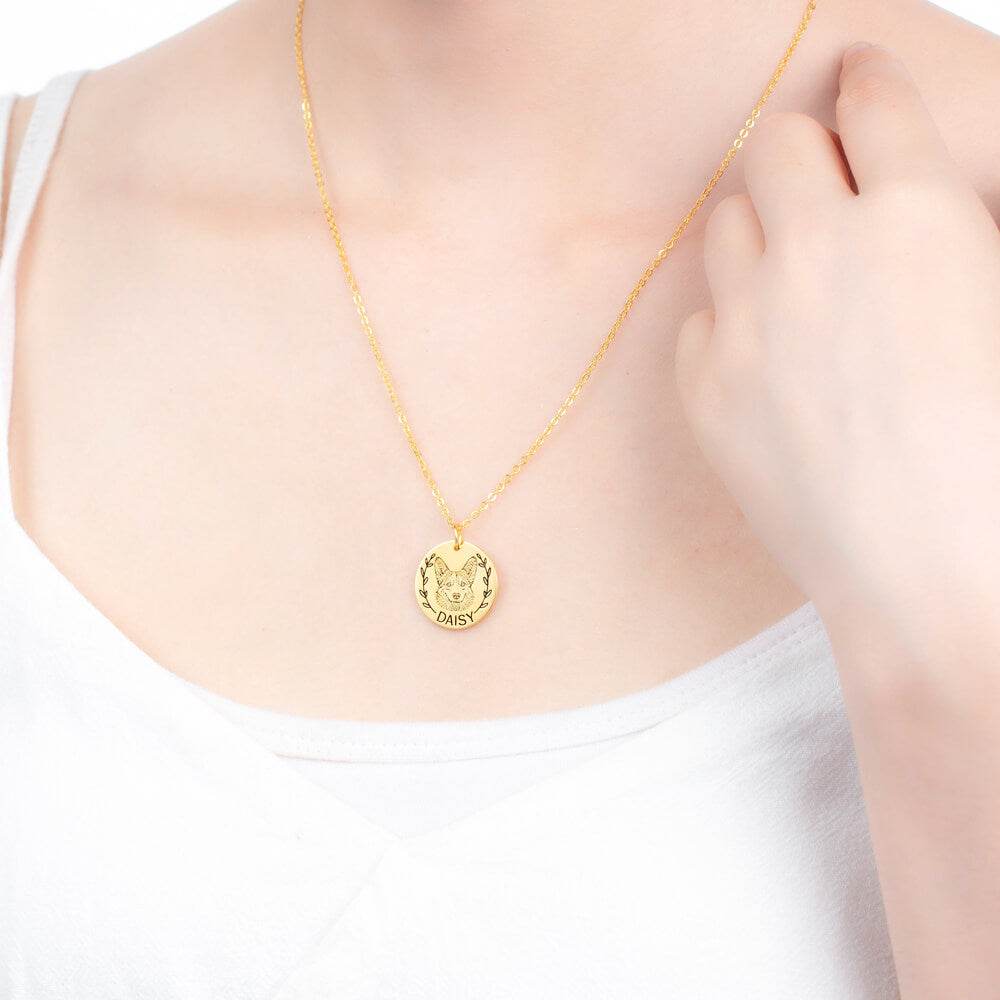 Custom Pet Portrait Necklace - Personalized Photo Jewelry with Engraving - The Max & Rex Collection