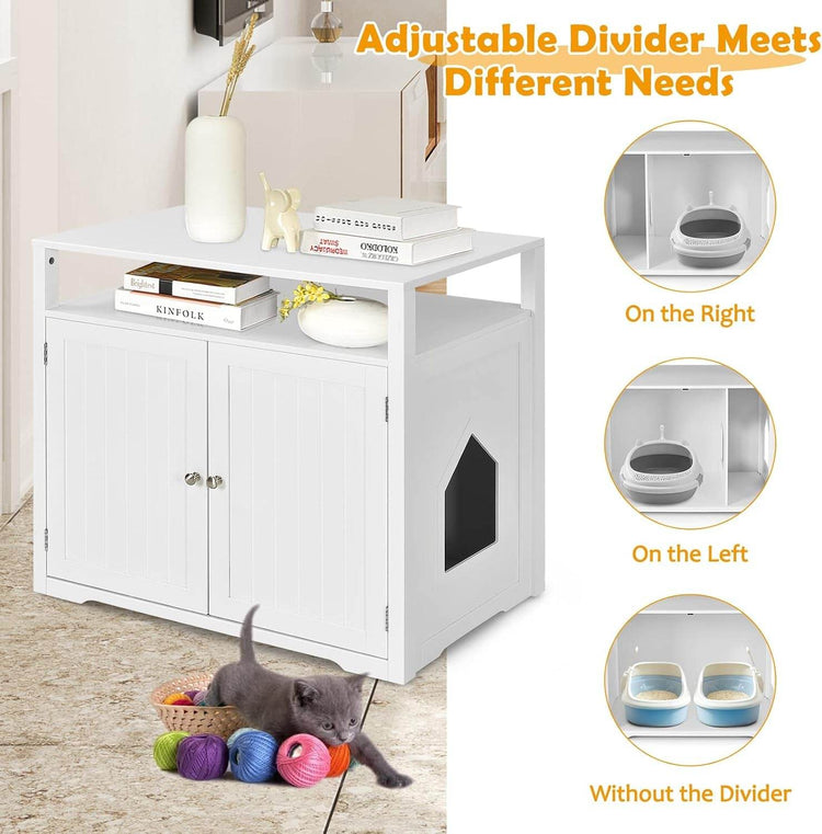 PETSITE Litter Box Enclosure, Cat Litter Box Furniture Hidden with Shelf for Large Cats, Modern Wood Pet Crate Cat Washroom Cabinet End Table, White - The Max & Rex Collection