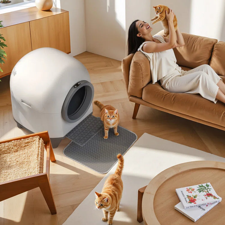 Self Cleaning Litter Box, 90 L Automatic Cat Litter Box for Multiple Cats with Safety Protection/App Control/Mat/1 Roll Garbage Bags