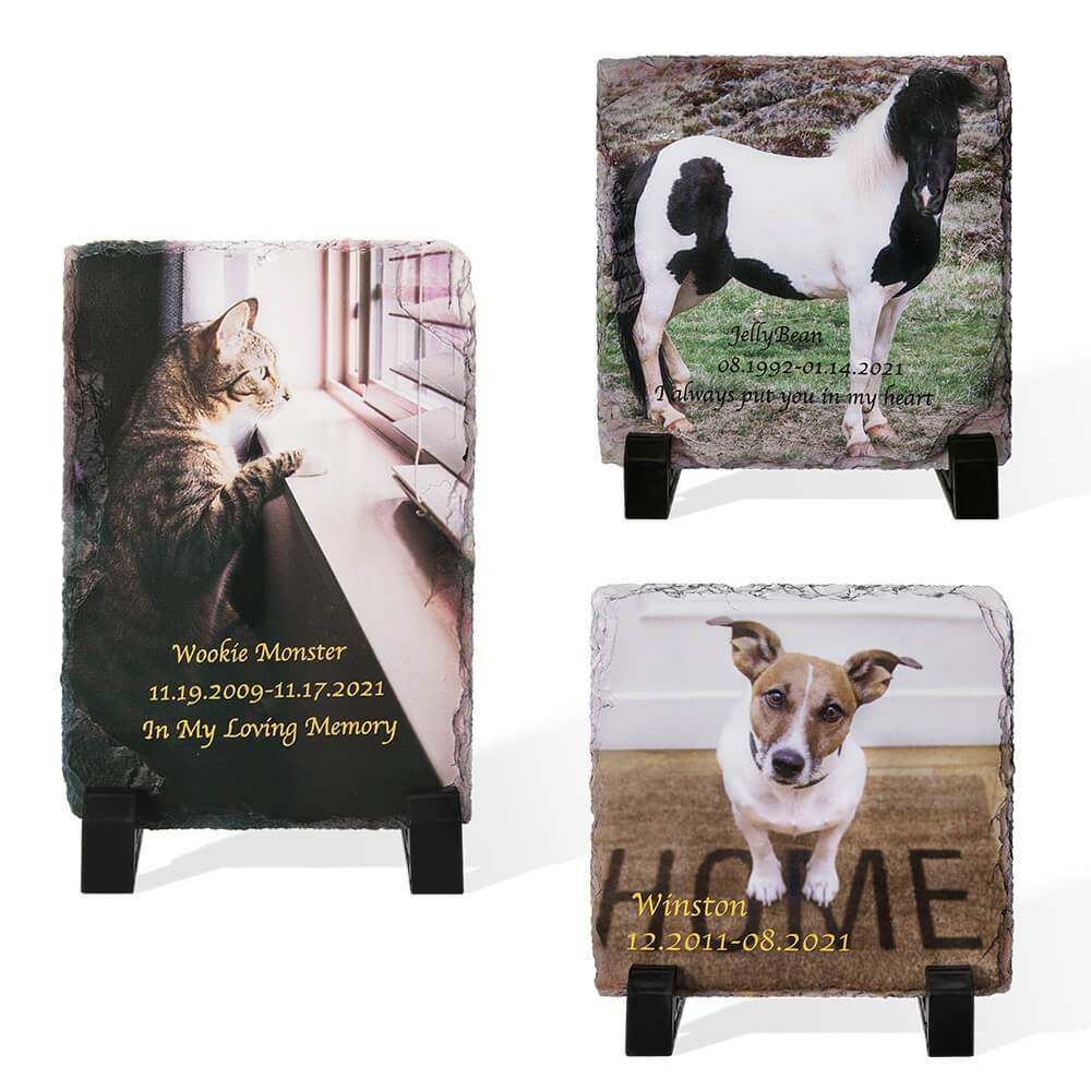 Custom Pet Memorial Photo Slate - Personalized Engraved Stone Keepsake with Stand - The Max & Rex Collection