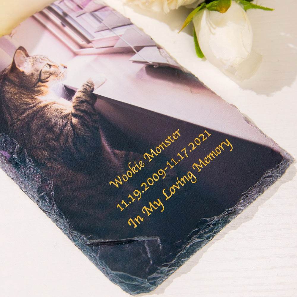 Custom Pet Memorial Photo Slate - Personalized Engraved Stone Keepsake with Stand - The Max & Rex Collection