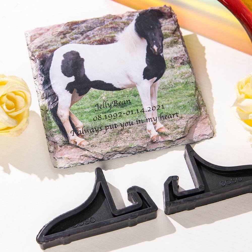 Custom Pet Memorial Photo Slate - Personalized Engraved Stone Keepsake with Stand - The Max & Rex Collection