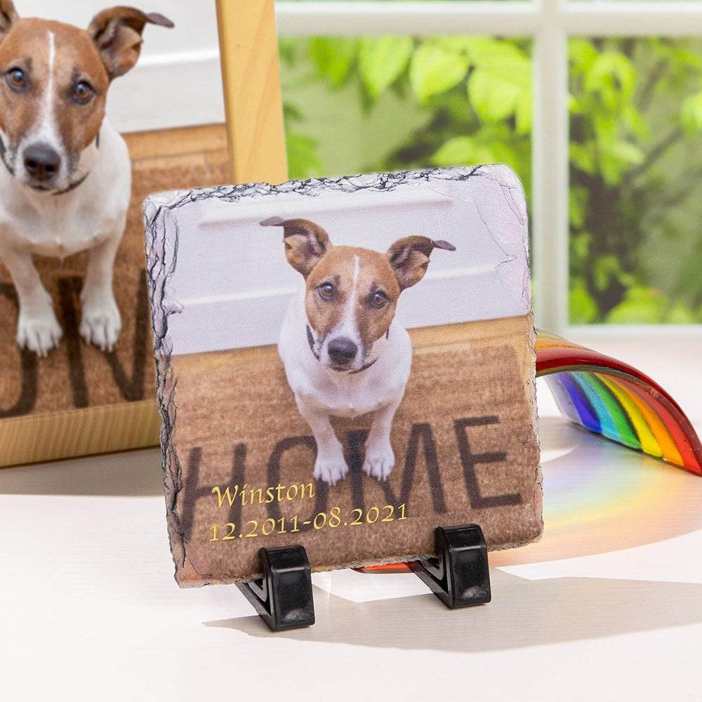 Custom Pet Memorial Photo Slate - Personalized Engraved Stone Keepsake with Stand - The Max & Rex Collection