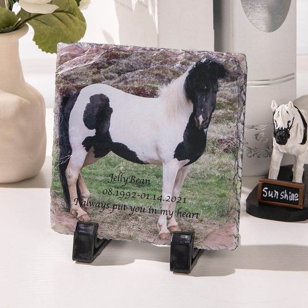 Custom Pet Memorial Photo Slate - Personalized Engraved Stone Keepsake with Stand - The Max & Rex Collection