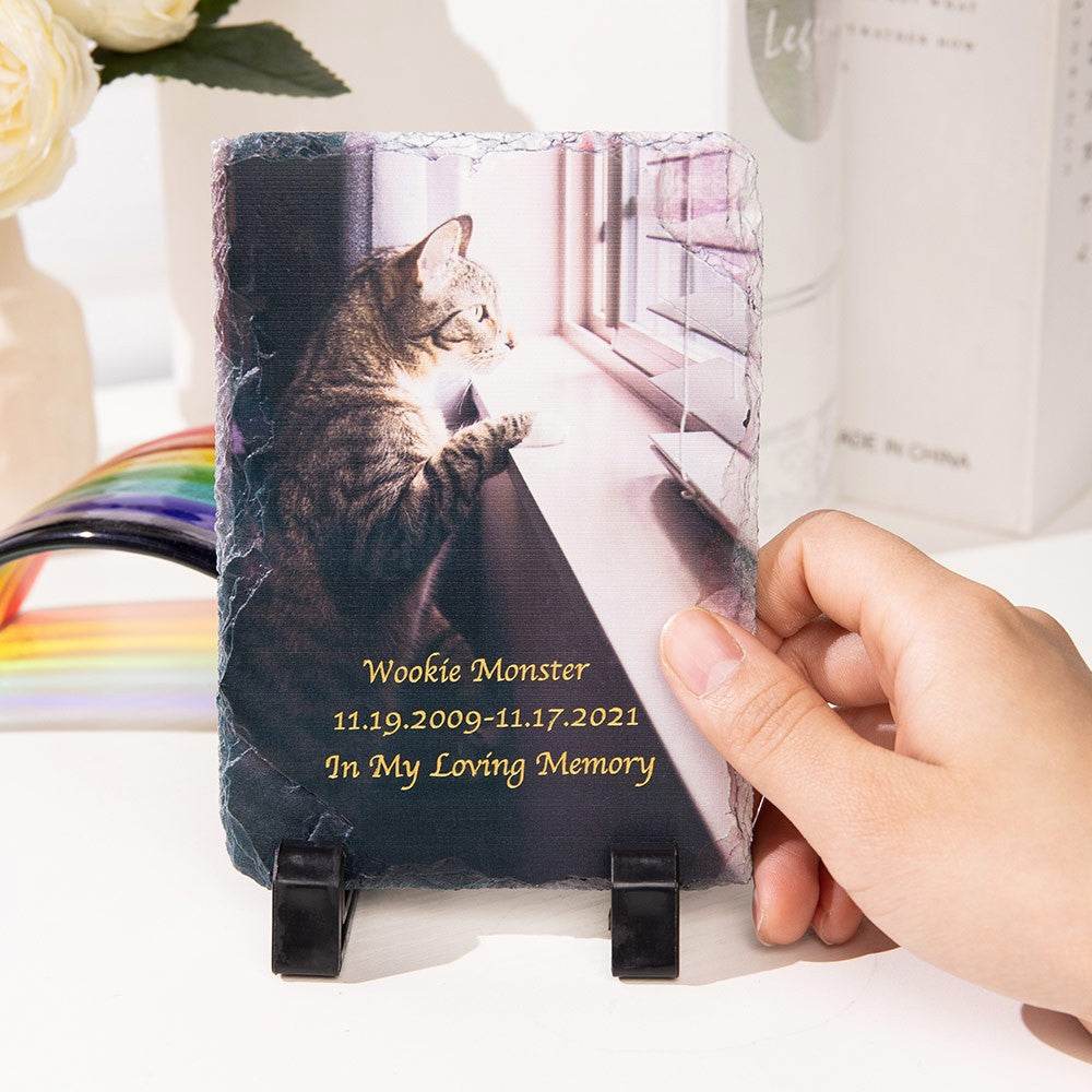 Custom Pet Memorial Photo Slate - Personalized Engraved Stone Keepsake with Stand - The Max & Rex Collection
