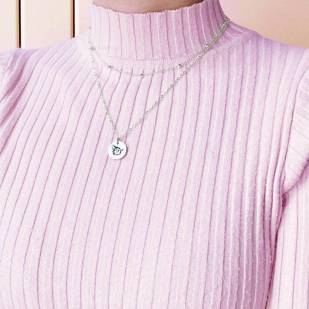 Custom Pet Portrait Layered Necklace - Multi-Strand Stainless Steel with Engraved Name - The Max & Rex Collection