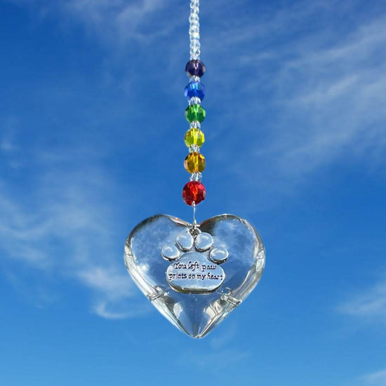 Rainbow Bridge Pet Memorial Sun Catcher - Heart Shaped Keepsake with Paw Prints - The Max & Rex Collection