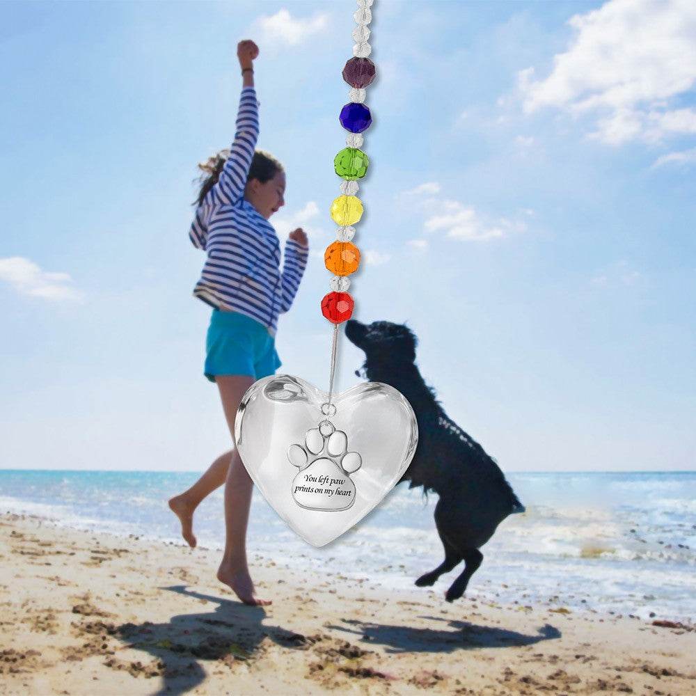 Rainbow Bridge Pet Memorial Sun Catcher - Heart Shaped Keepsake with Paw Prints - The Max & Rex Collection