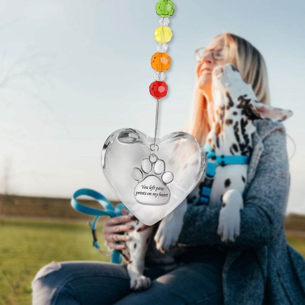 Rainbow Bridge Pet Memorial Sun Catcher - Heart Shaped Keepsake with Paw Prints - The Max & Rex Collection