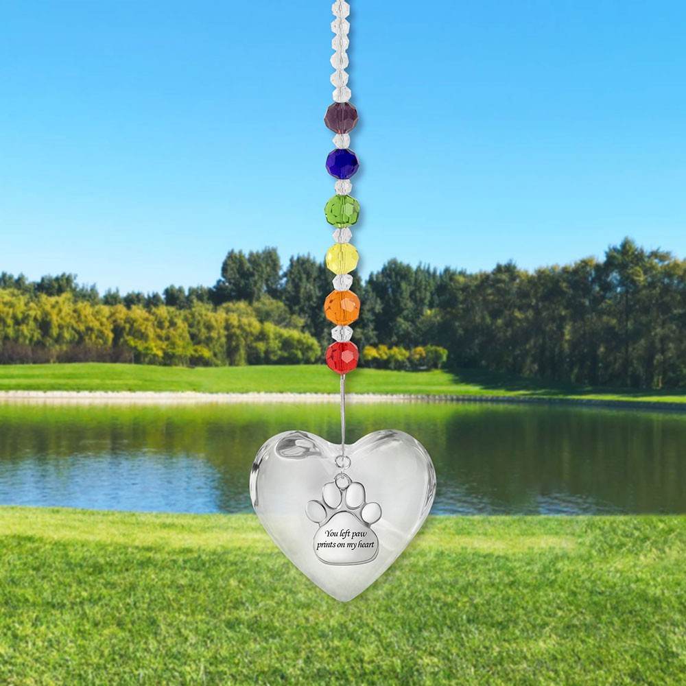 Rainbow Bridge Pet Memorial Sun Catcher - Heart Shaped Keepsake with Paw Prints - The Max & Rex Collection