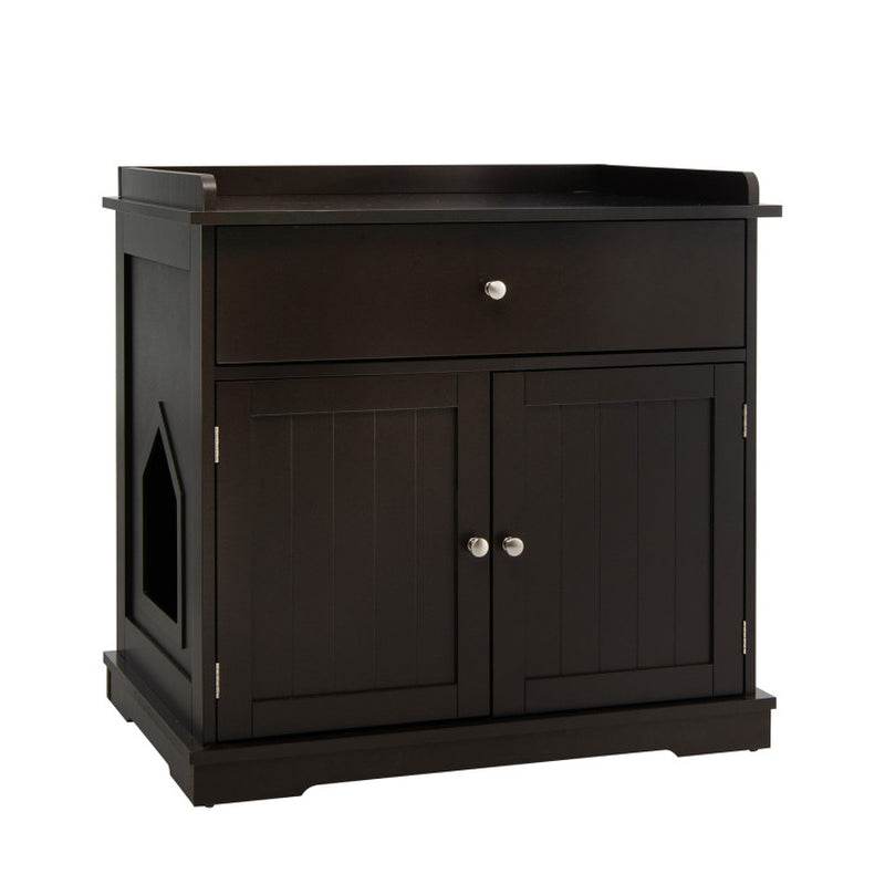Wooden Cat Litter Box Enclosure with Drawer Side Table Furniture - The Max & Rex Collection