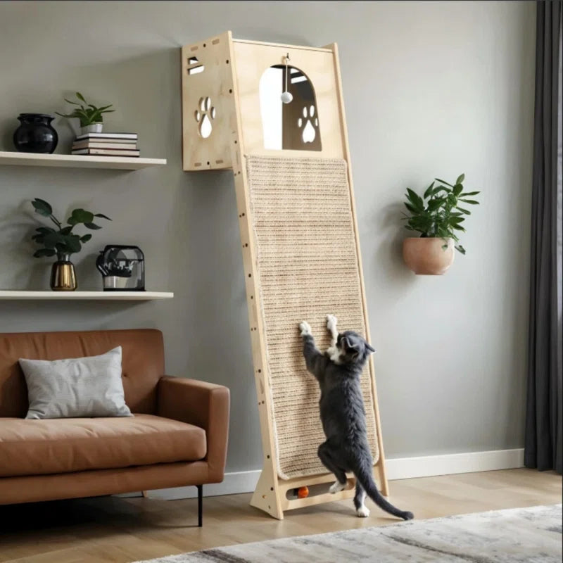 Emaliya Leaning Cat Climbing Tree Tower Condo with Scratching Mat for Window Wall