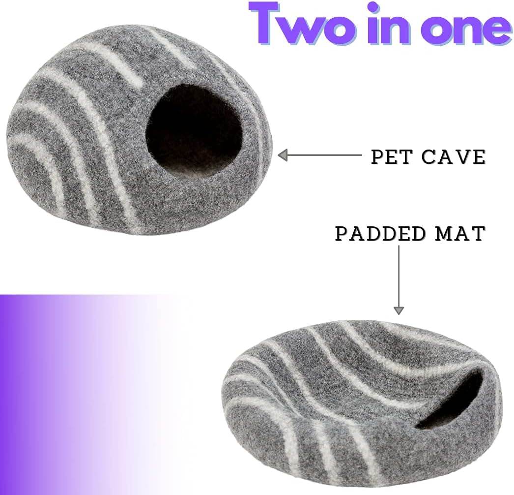 KOTE Cat Cave & Dog Cave | Enclosed Cat Bed | Cat Hideaway | Pod Kitten Bed | Grey Stripe - The Max & Rex Collection