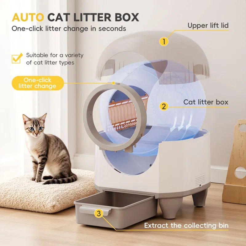 Self Cleaning Litter Box, 90 L Automatic Cat Litter Box for Multiple Cats with Safety Protection/App Control/Mat/1 Roll Garbage Bags