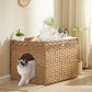 Boho Handwoven Rattan Hidden Litter Box Furniture， with Extra Litter Mat and Removable Washable Tray