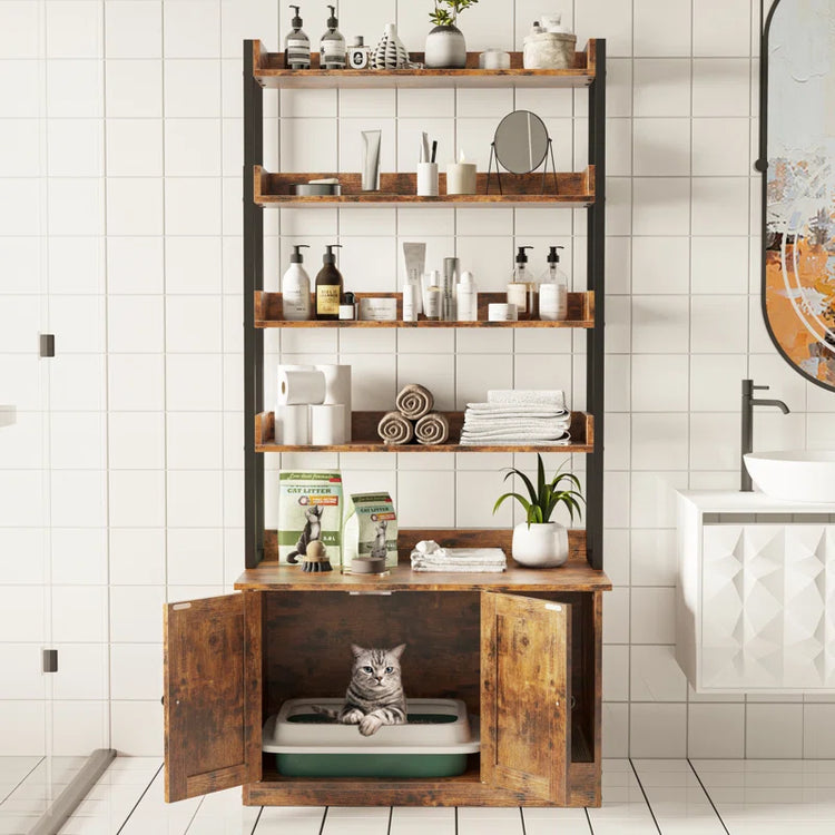 Litter Box Enclosure with Shelves and Doors
