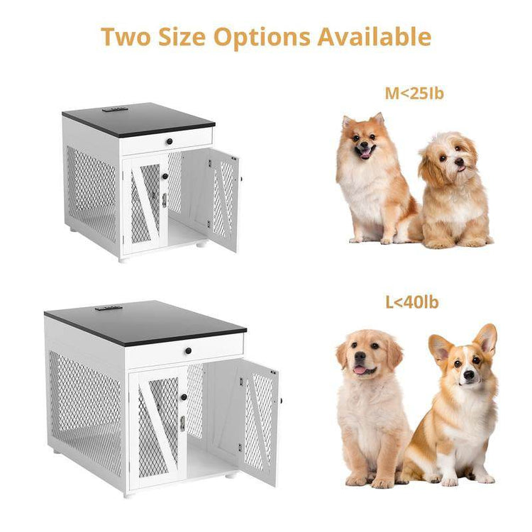 Furniture-Style Wooden Dog Crate End Table with USB Charging, Storage Drawer & Double Latch – For Medium Dogs up to 40 lbs - The Max & Rex Collection