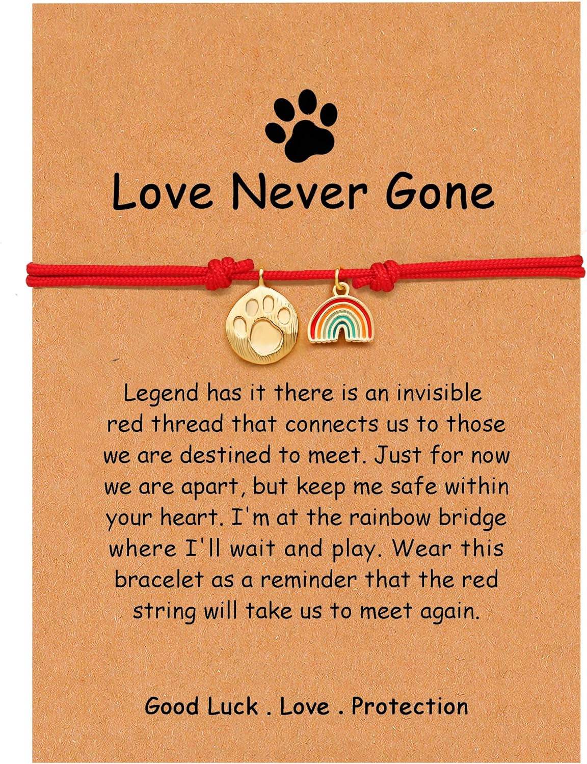 Pet Memorial Bracelet with Rainbow Bridge & Paw Print Charm - Adjustable Red String Pet Loss Gift | Dog Cat Memory Jewelry - The Max & Rex Collection