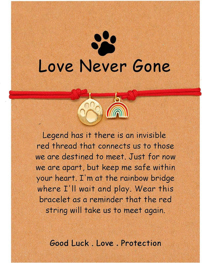 Pet Memorial Bracelet with Rainbow Bridge & Paw Print Charm - Adjustable Red String Pet Loss Gift | Dog Cat Memory Jewelry - The Max & Rex Collection