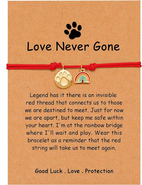 Pet Memorial Bracelet with Rainbow Bridge & Paw Print Charm - Adjustable Red String Pet Loss Gift | Dog Cat Memory Jewelry - The Max & Rex Collection