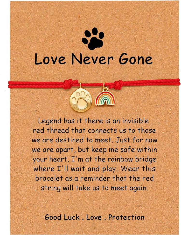 Pet Memorial Bracelet with Rainbow Bridge & Paw Print Charm - Adjustable Red String Pet Loss Gift | Dog Cat Memory Jewelry - The Max & Rex Collection
