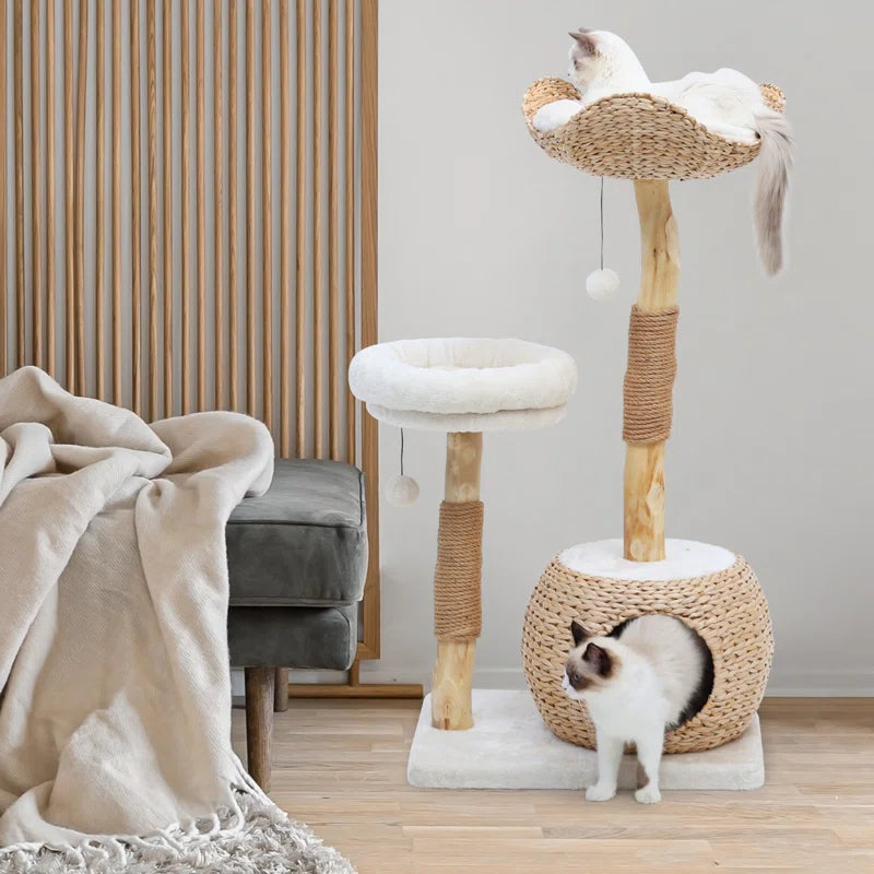Kelston 40.5" Cat Tree for Indoor Small Cats, Woven Cattail Fabric