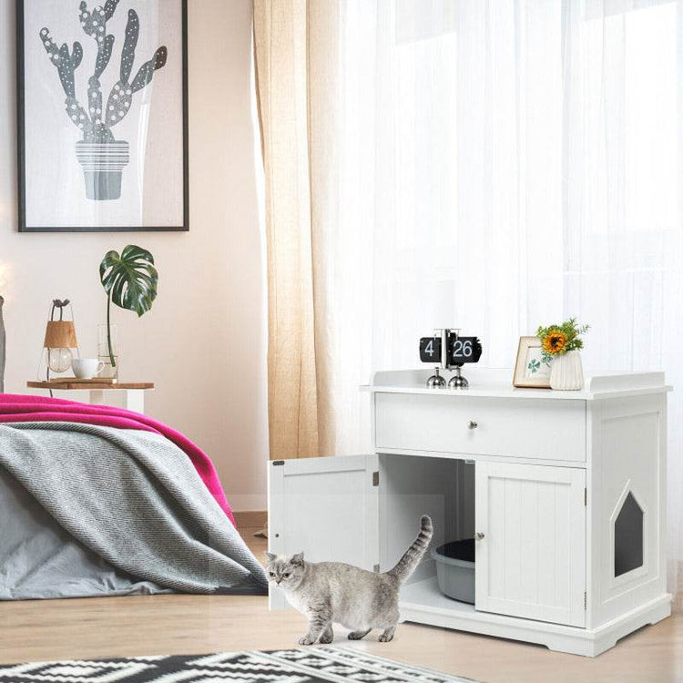 Wooden Cat Litter Box Enclosure with Drawer Side Table Furniture - The Max & Rex Collection