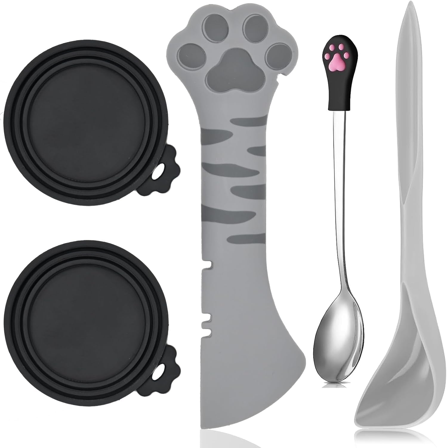 5 Pcs Pet Food Can Supplies Set - Dog and Cat Food Lid, Can Opener, Spoons for Wet Food (Pink)