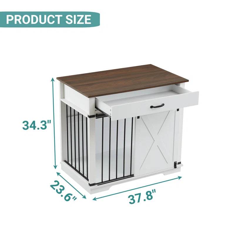 Large Dog Crate Furniture with Barn Door and 1 Drawer - The Max & Rex Collection