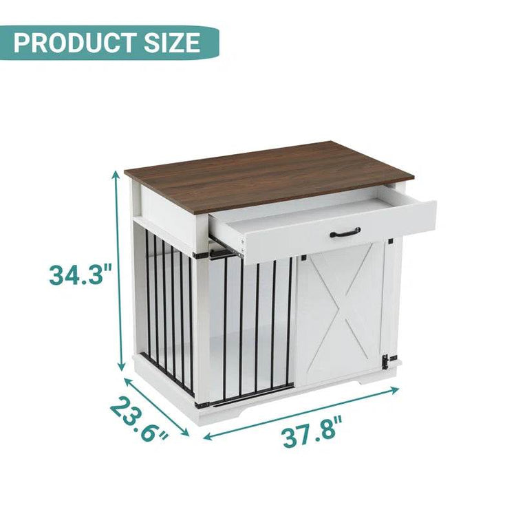 Large Dog Crate Furniture with Barn Door and 1 Drawer - The Max & Rex Collection