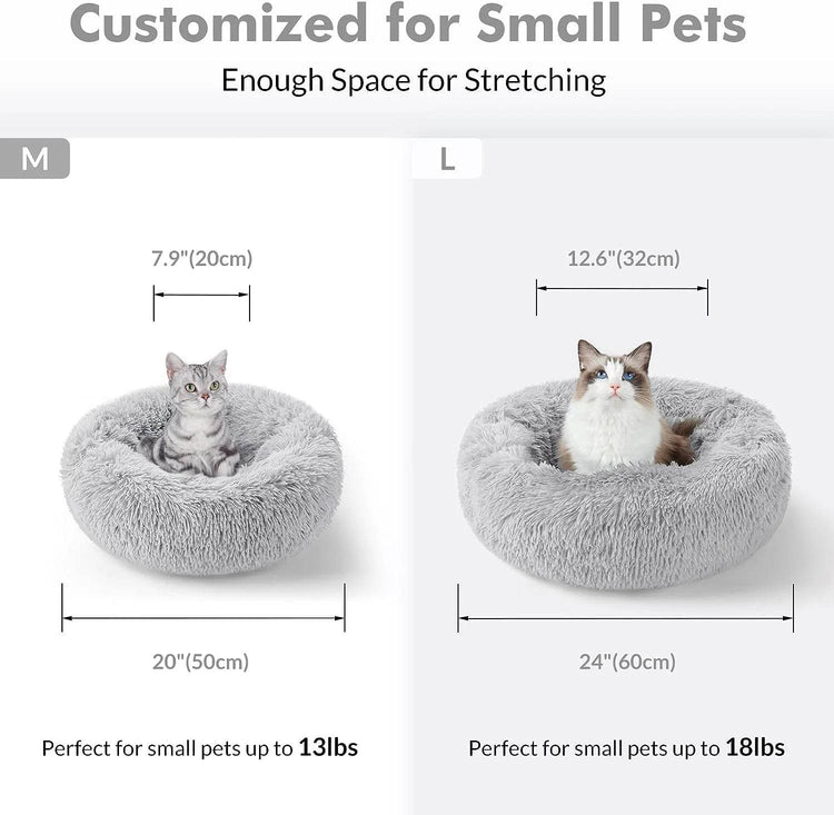 Cat Bed for Indoor Cats, Fluffy round Self Warming Calming Soft Plush Donut Cuddler Cushion Pet Bed for Small Dogs Kittens, 20 Inches - The Max & Rex Collection