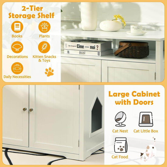 PETSITE Litter Box Enclosure, Cat Litter Box Furniture Hidden with Shelf for Large Cats, Modern Wood Pet Crate Cat Washroom Cabinet End Table, White - The Max & Rex Collection