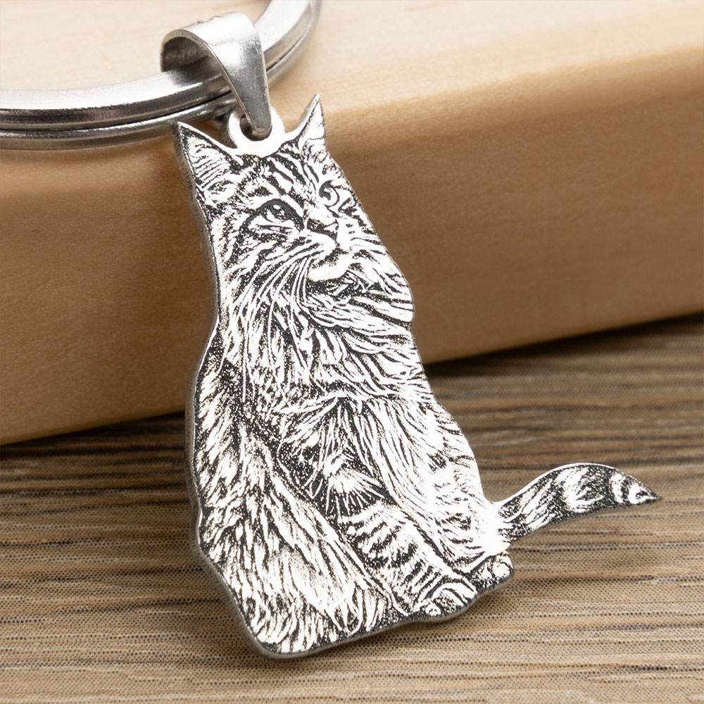 Custom Pet Photo Keychain - Engraved Sterling Silver with Personalized Message - The Max & Rex Collection