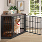 Corner dog crate furniture end table in grey and black — stylish wooden dog kennel for large dogs