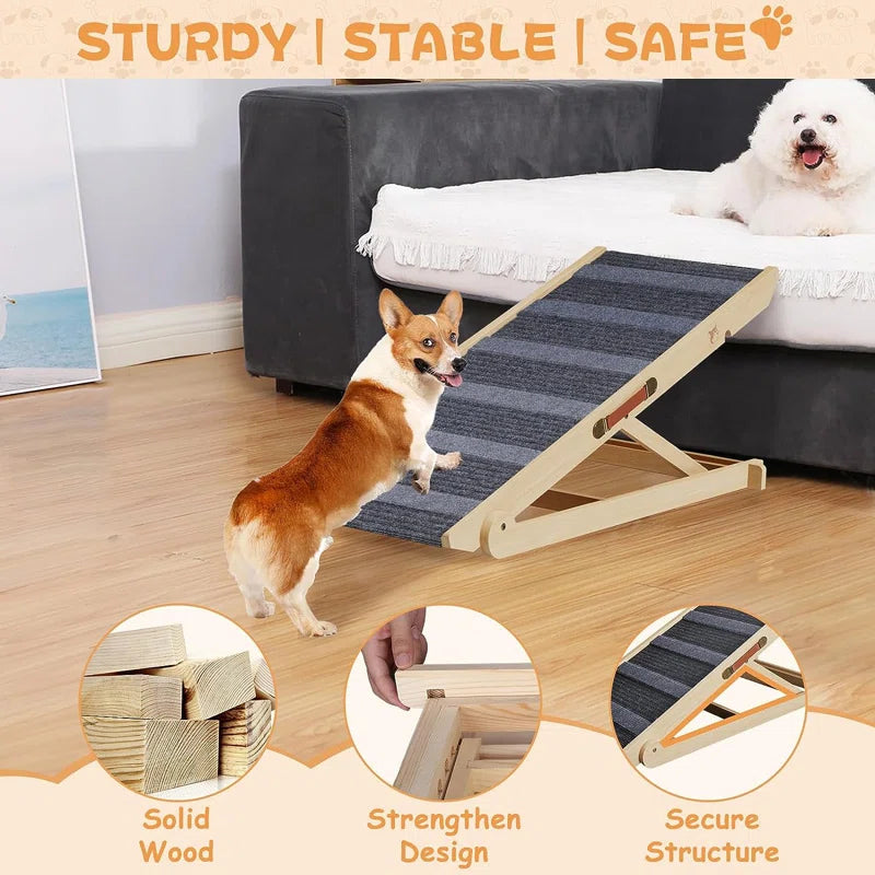 Wooden Dog Ramp Adjustable Folding Portable Pet Ramp