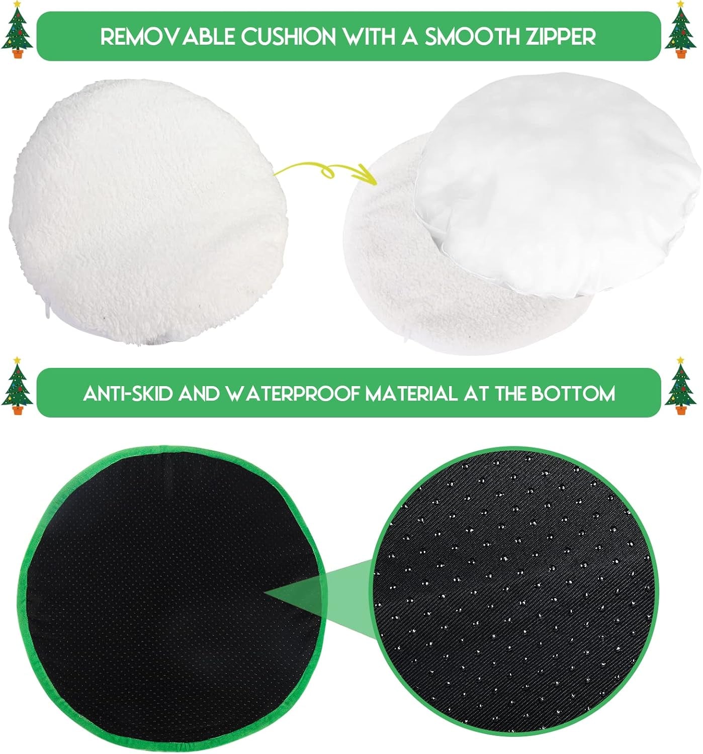 NIBESSER Cat Bed Christmas Tree Cat Tent House Self-Warming 2 in 1 Removable Comfortable Triangle Pet Teepee Xmas Dog Cave in Winter (Green)