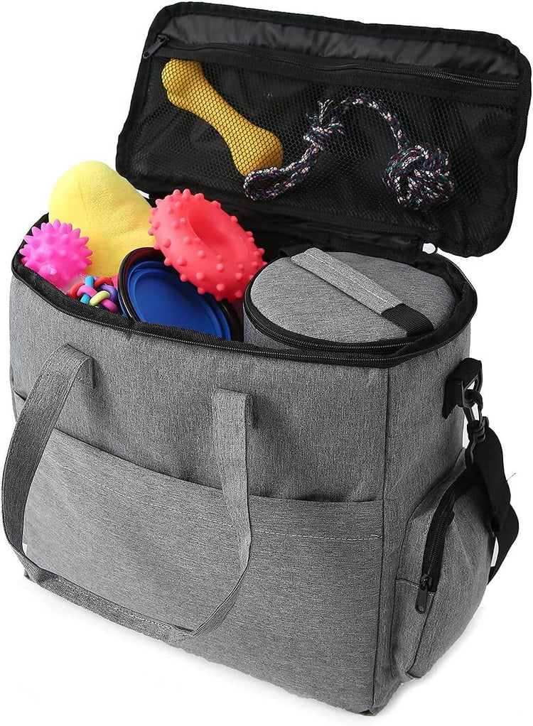 Dog Travel Bag Airline Approved Travel Set for Dogs of Stores All Your Dog Accessories - Includes Travel Bag, 2X Food Storage Containers and 2X Collapsible Dog Bowls (Grey) - The Max & Rex Collection