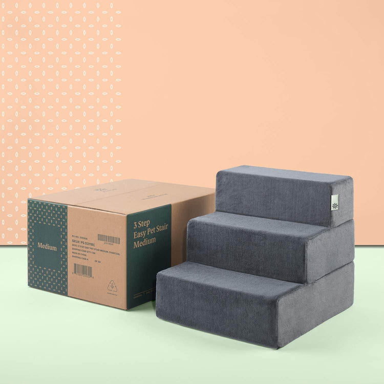 ZINUS Easy Pet Stairs, Pet Ramp, Pet Ladder, Medium, Charcoal - The Max & Rex Collection