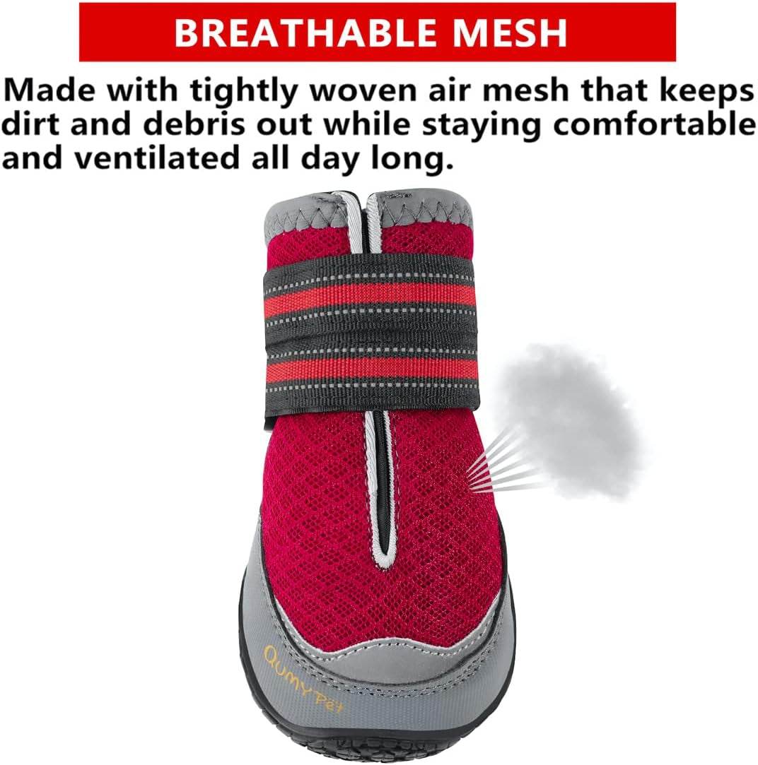 QUMY 2PCS Dog Boots for Large Dogs, Medium Dog Shoes & Paw Protectors for Hot Pavement, Summer Heat Protection, Mesh Breathable Nonslip Dog Booties for Hardfloors, Walking Running Hiking Red Size 2 - The Max & Rex Collection