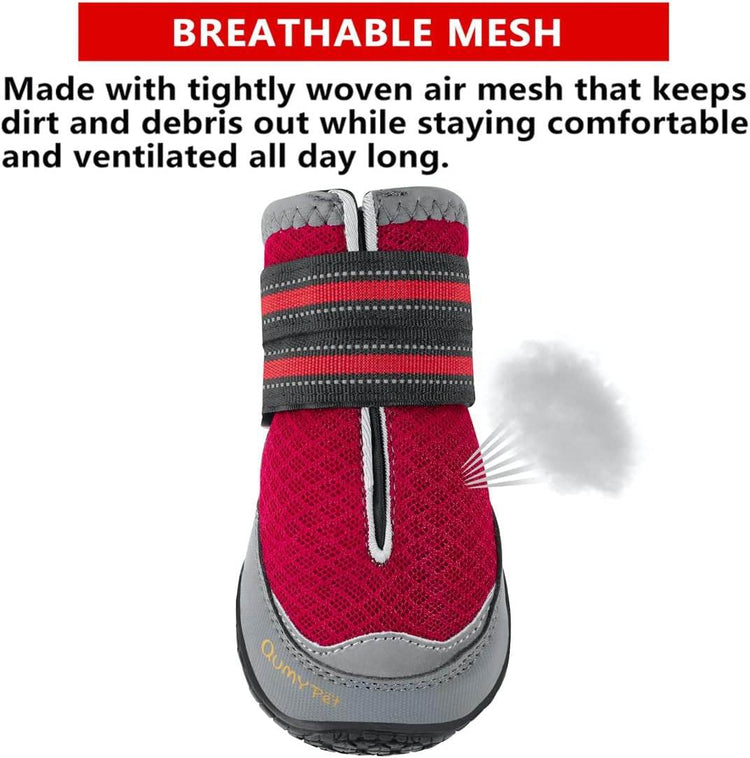 QUMY 2PCS Dog Boots for Large Dogs, Medium Dog Shoes & Paw Protectors for Hot Pavement, Summer Heat Protection, Mesh Breathable Nonslip Dog Booties for Hardfloors, Walking Running Hiking Red Size 2 - The Max & Rex Collection